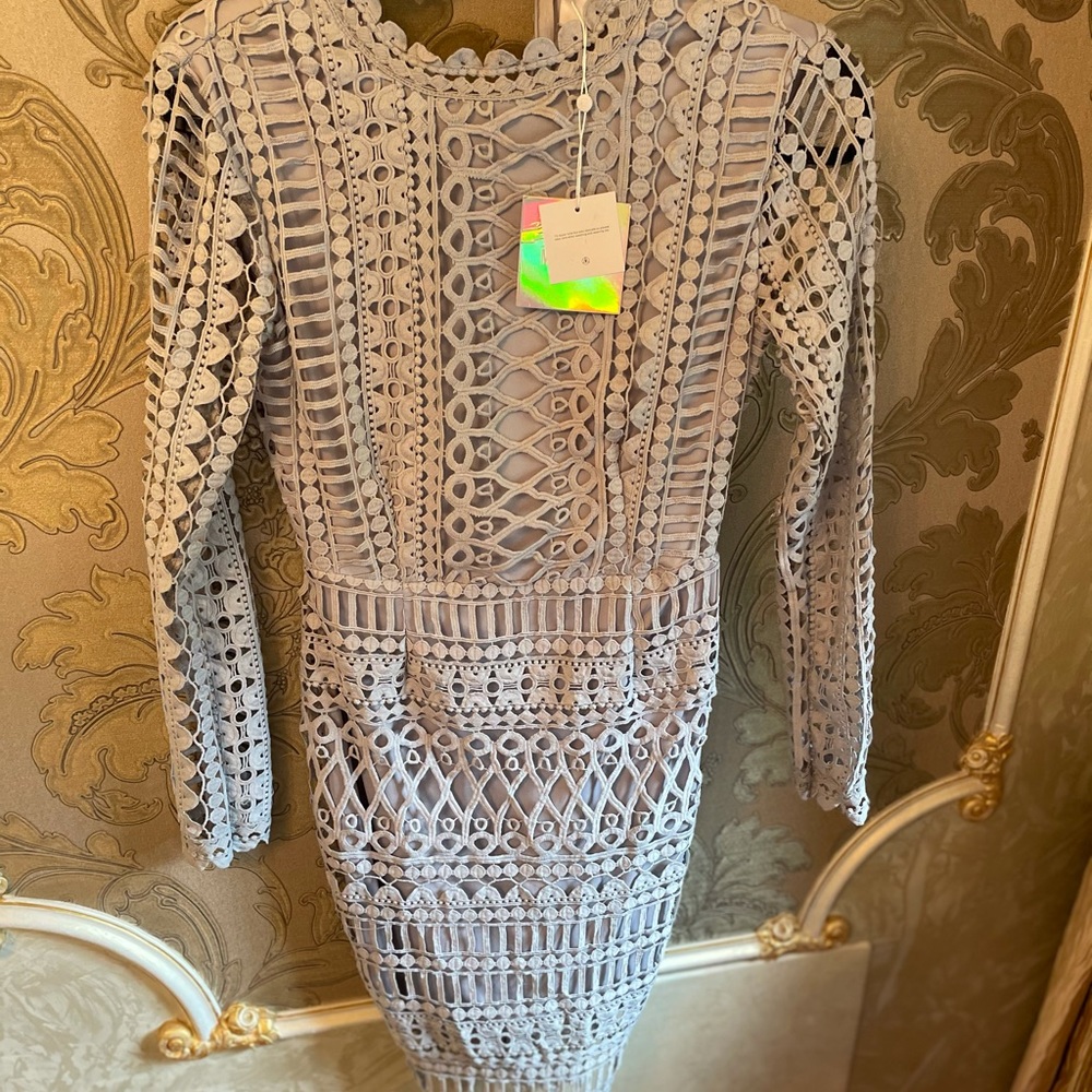 Misguided crochet light blue/grey dress for party